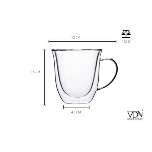 Dubbelwandige glazen koffie met oor – 250 ML – Set van 6