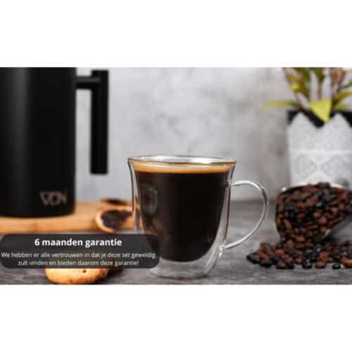 Dubbelwandige glazen koffie met oor – 250 ML – Set van 6